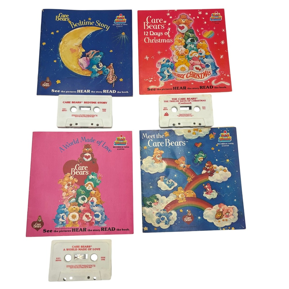 Vintage 1983 Care Bears Kid Stuff Read-Along Book and Cassette Tape Lot of 4